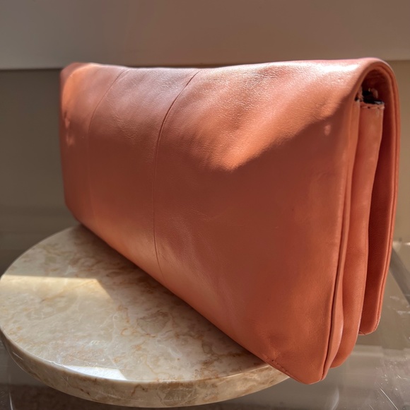 COACH Kristin Calf Leather Oversized Clutch in Coral - Picture 4 of 16